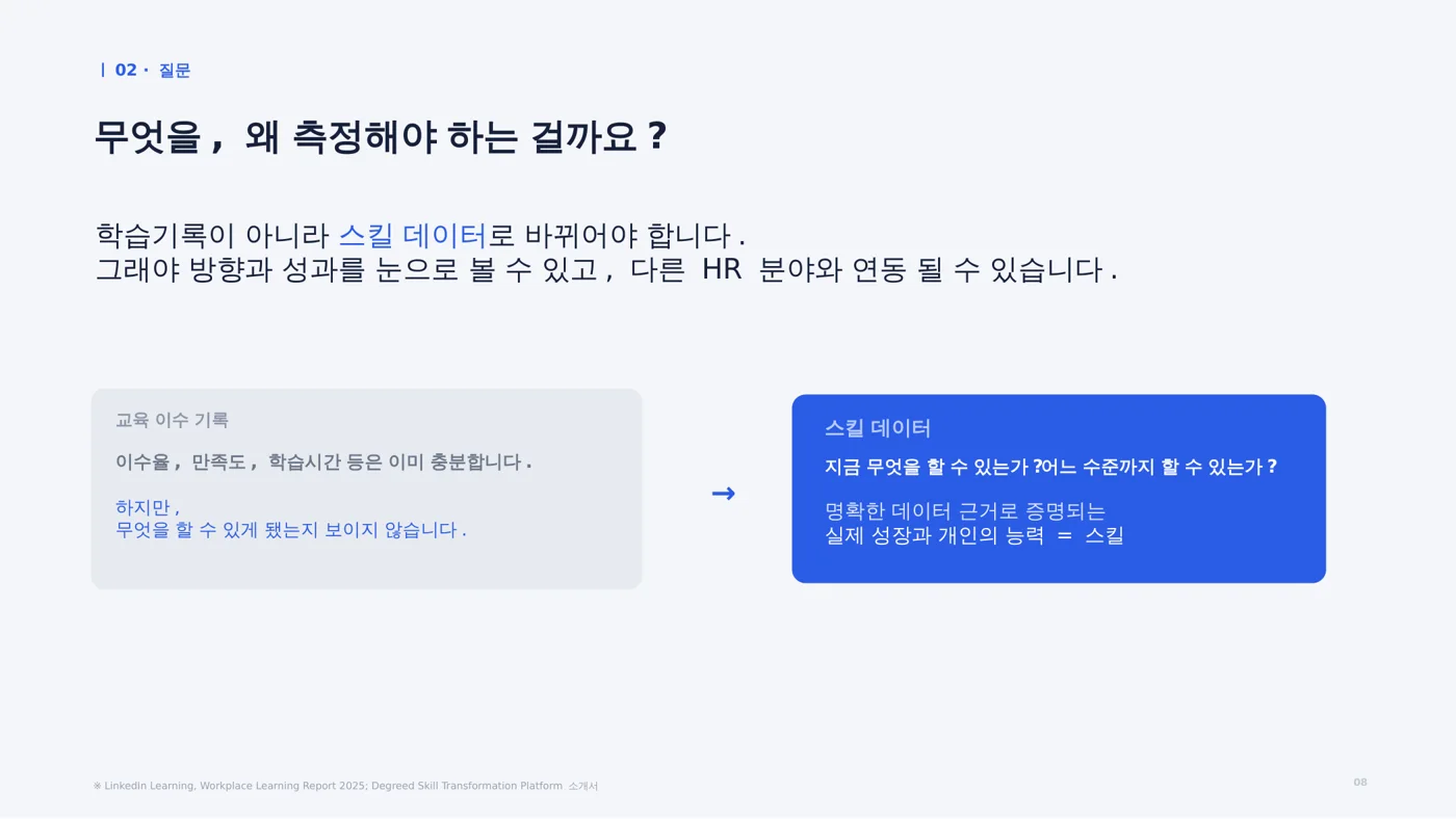 교육 이수 기록에서 스킬 데이터로: 무엇을 할 수 있게 됐는지가 보여야 한다