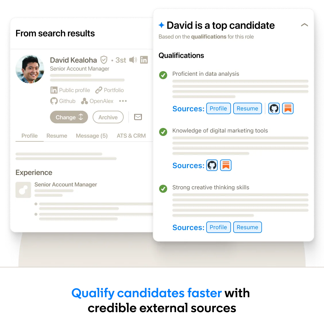 Hiring Assistant 후보 자격 평가: 프로필·이력서 근거 기반 Top candidate 표시
